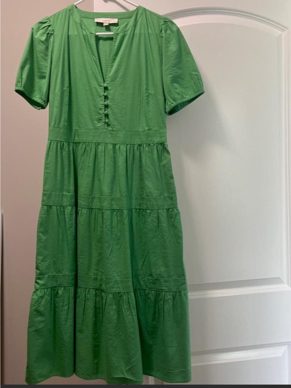 LOFT Green V-Neck Midi Dress
